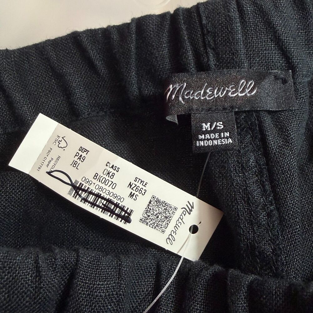 MADEWELL Short Pull On Pants In Linen M Black Elastic Waist Comfort NWT B89 - Picture 4 of 6